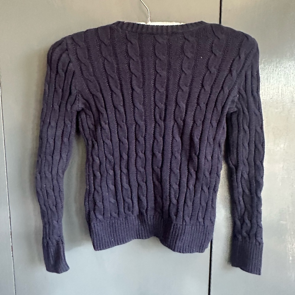 EUC. Size Small (7) Polo Ralph Lauren Girls Navy Cable Knit Sweater w/Pink Pony - Picture 8 of 9
